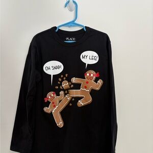 The Children's Place Black Long Sleeve Tee with Gingerbread Characters